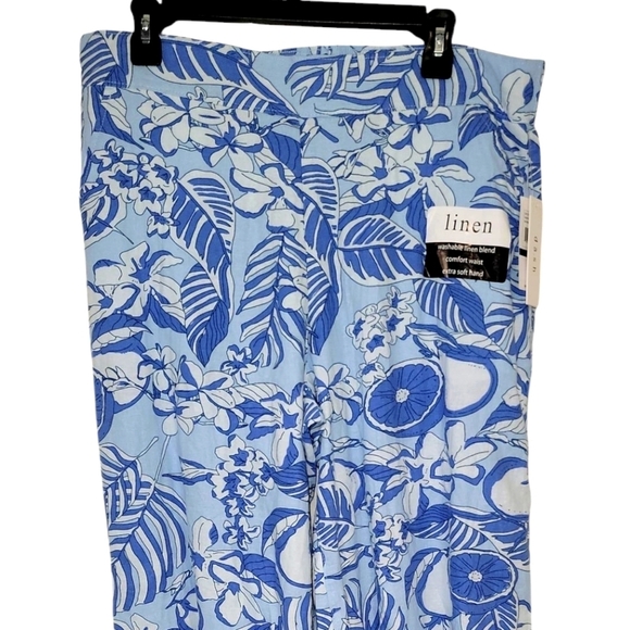 Dash Tropical Flower Multi Blue Linen Crop Pants NWT - Picture 6 of 7